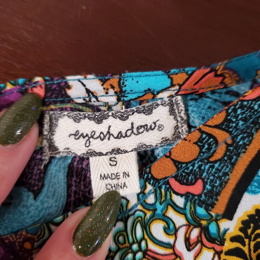 Vtg Eyeshadow Womens Y2K Patchwork Print Top Size S Paisley Floral Boho Hippie - Picture 5 of 9